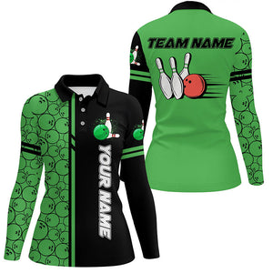 Women bowling polo shirts Custom black and green camo vintage bowling shirts, women bowling jerseys NQS7150