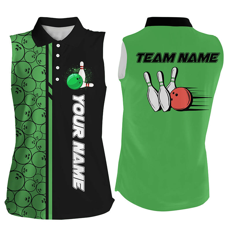 Womens sleeveless polo shirts Custom black green camo vintage bowling shirts, ladies bowling jersey NQS7150