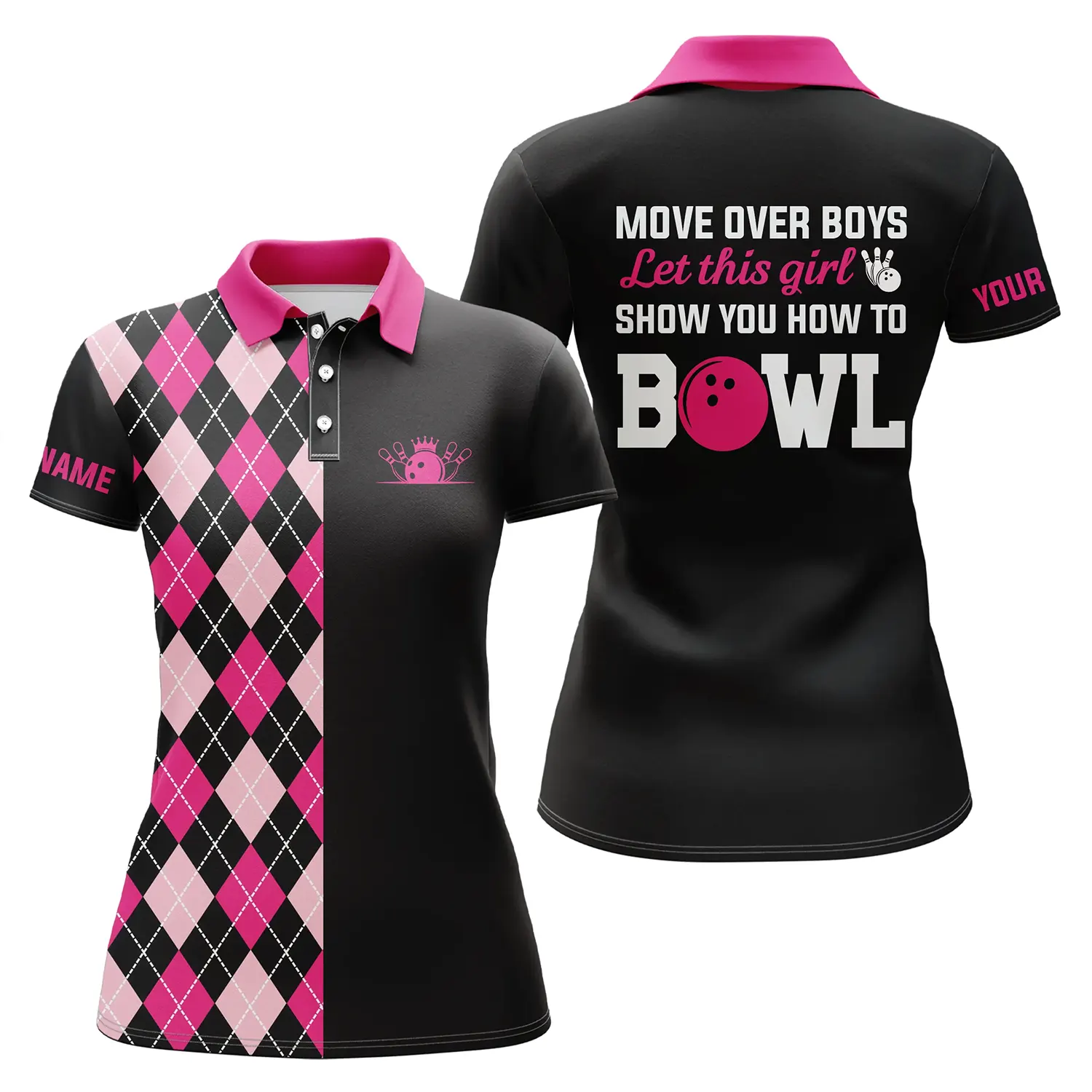 Custom bowling shirt for women – personalized team jersey front view