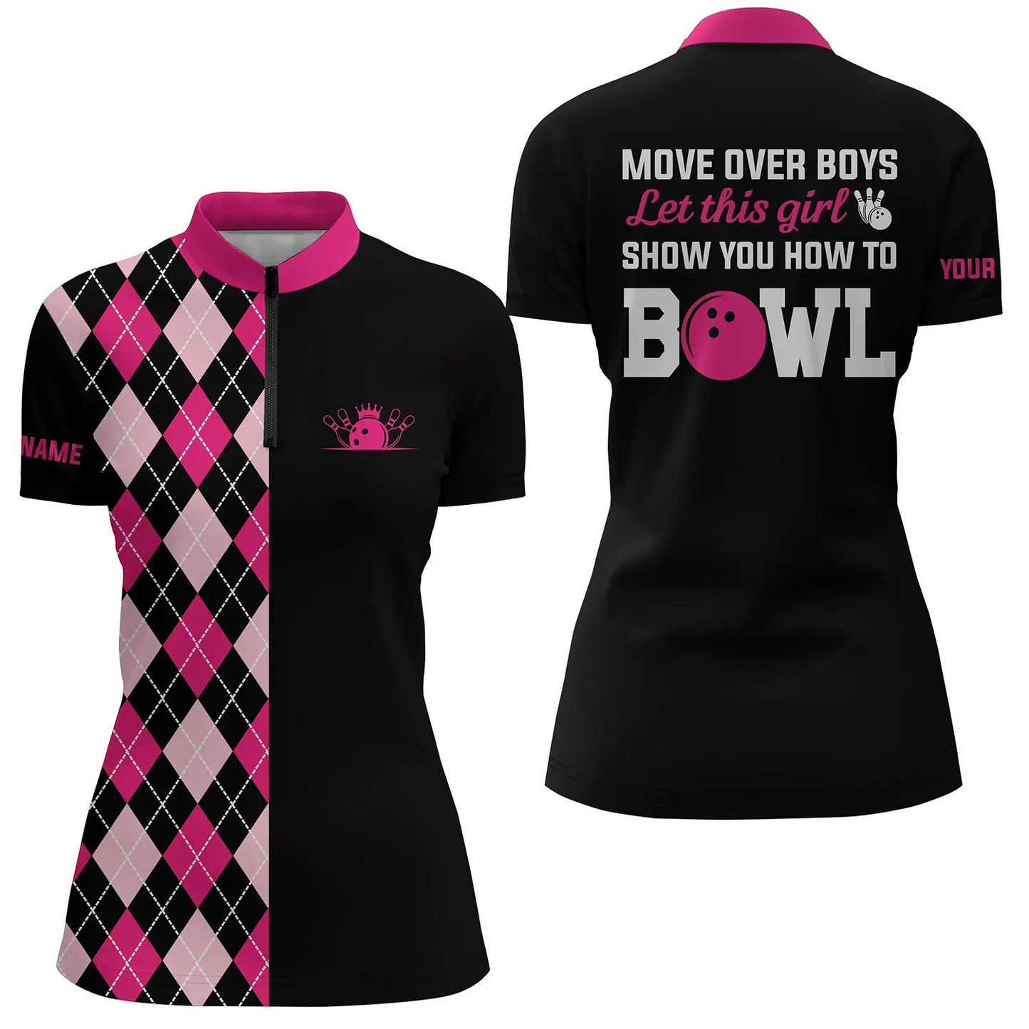 Custom bowling shirt for women – personalized team jersey front view
