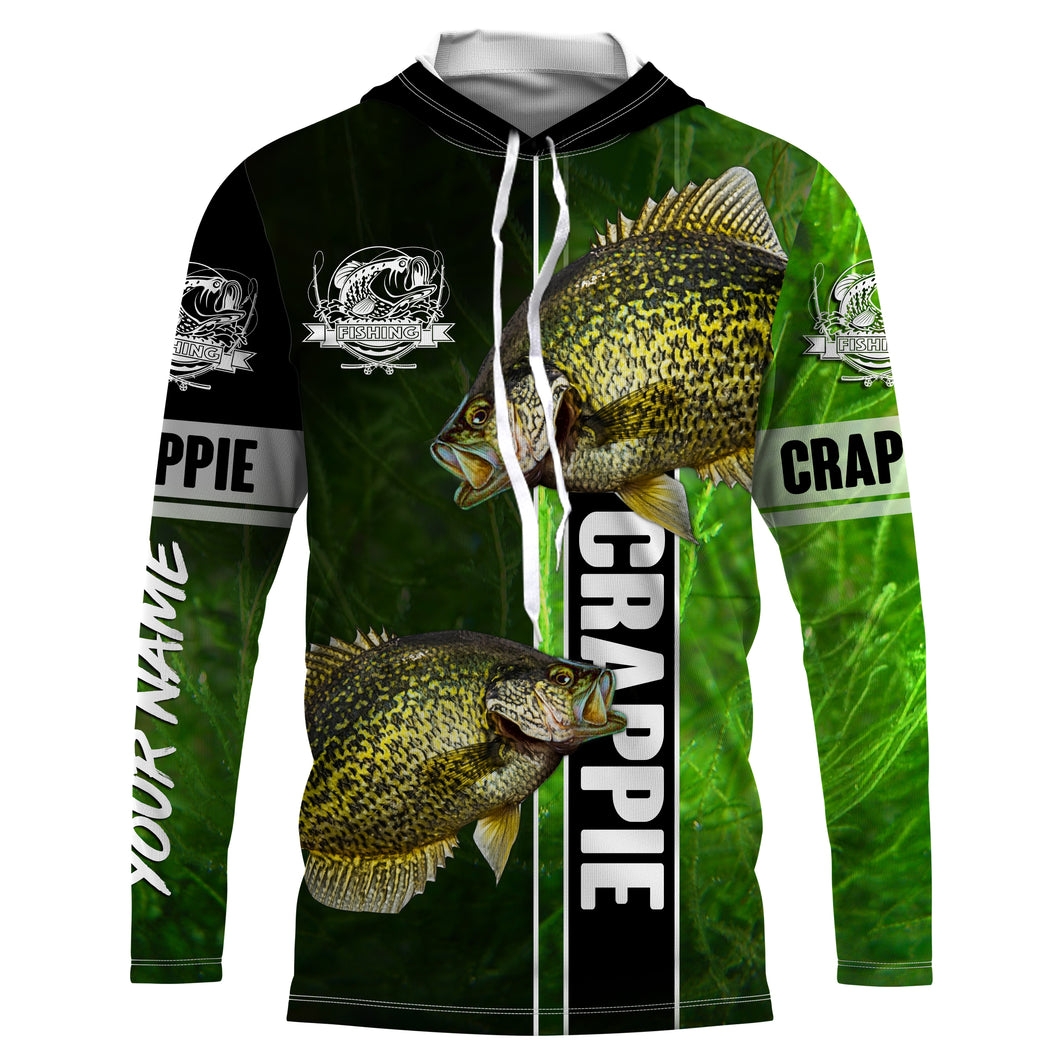 Crappie fishing green shirt Custom name UV Long Sleeve Fishing Shirts, fishing gifts for men, women, kid NQS1612