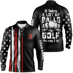 Vintage American flag black Mens golf polo shirt custom It takes a lot of balls to golf the way I do NQS6545