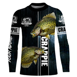 Crappie Fishing blue camo fish on custom long sleeve fishing shirts NQS2783