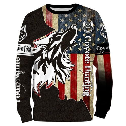 Coyote Hunting Camo American flag patriotic coyote tattoo Customize Name 3D All Over Printed Shirts NQS1406