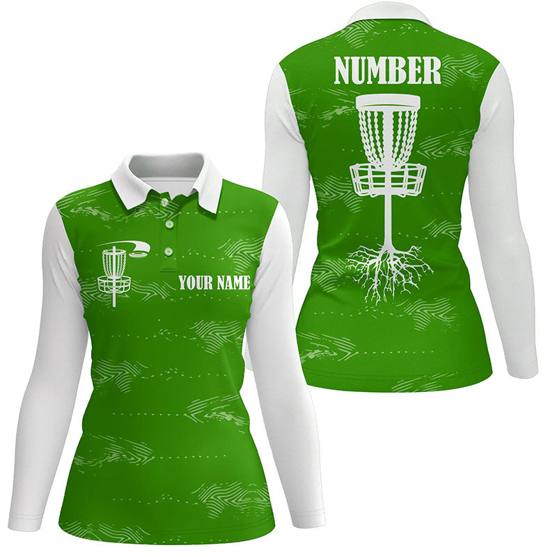 Green and white Womens disc golf polo shirt custom disc golf basket, personalized disc golf gifts NQS7251