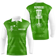 Load image into Gallery viewer, Green and white Mens disc golf polo shirts custom disc golf basket, personalized disc golf gifts NQS7251