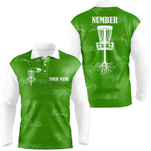 Green and white Mens disc golf polo shirts custom disc golf basket, personalized disc golf gifts NQS7251