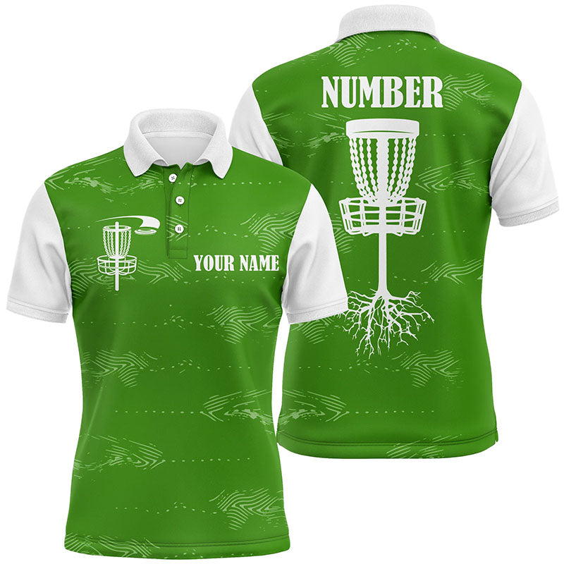 Green and white Mens disc golf polo shirts custom disc golf basket, personalized disc golf gifts NQS7251