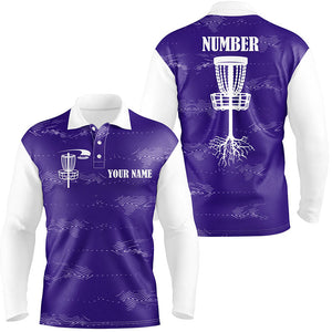 Purple and white Mens disc golf polo shirts custom disc golf basket, personalized disc golf gifts NQS7252