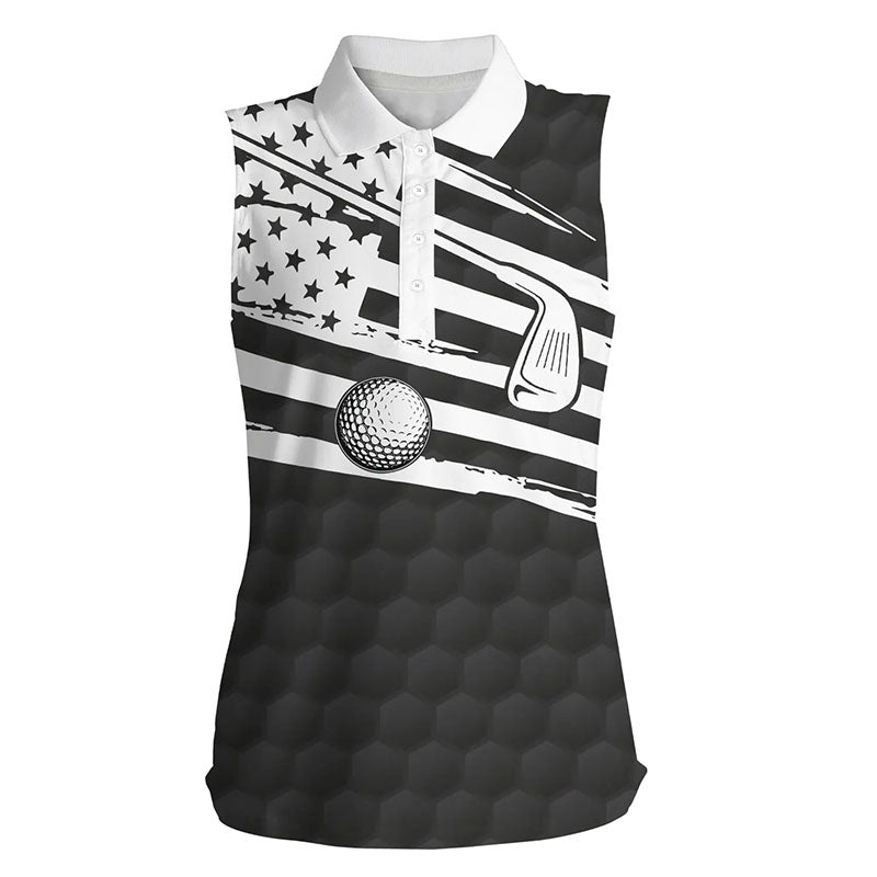 Black & White Women sleeveless golf polo shirt American flag patriot golf tops for women NQS7259