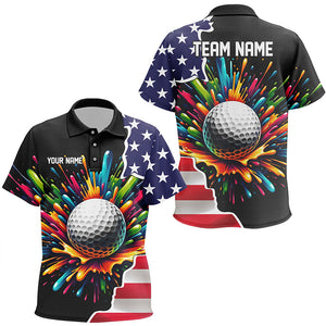 American flag black Kid golf polo shirts custom colorful paint golf shirts, patriot Kid golf tops NQS7260