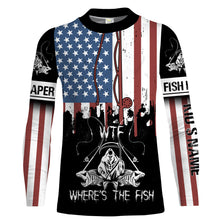 Load image into Gallery viewer, Fish reaper American flag patriotic wtf where&#39;s the fish Long Sleeve fishing shirt Custom fishing gift NQS1774