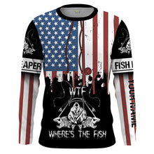 Load image into Gallery viewer, Fish reaper American flag patriotic wtf where&#39;s the fish Long Sleeve fishing shirt Custom fishing gift NQS1774