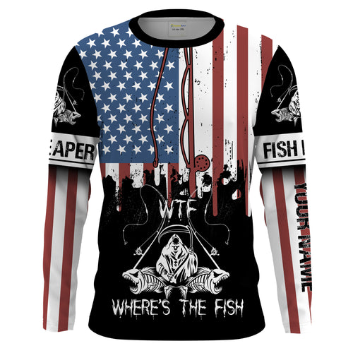 Fish reaper American flag patriotic wtf where's the fish Long Sleeve fishing shirt Custom fishing gift NQS1774