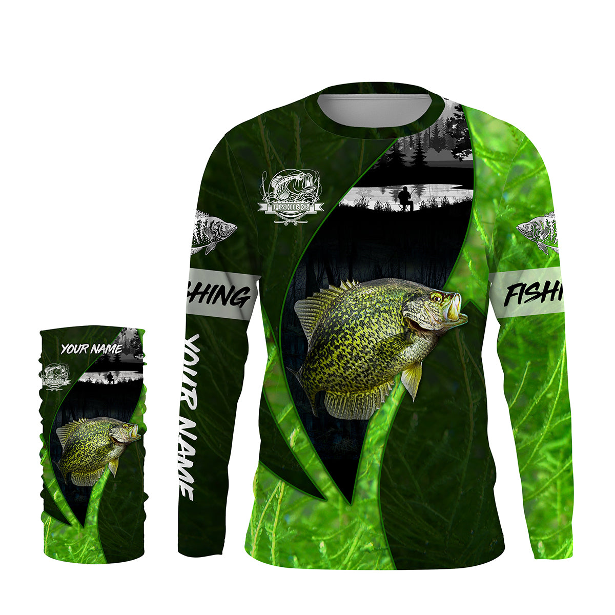 Crappie fishing green shirt Custom name UV Long Sleeve Fishing
