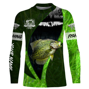 Crappie fishing green shirt Custom name UV Long Sleeve Fishing Shirts, fishing gifts for men, women NQS3721