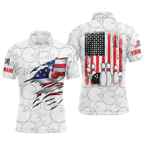 White Bowling polo shirts for men custom name vintage American flag bowling jerseys NQS6322