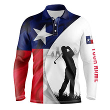 Load image into Gallery viewer, Mens golf polo shirts Texas flag patriotic personalized TX flag golf shirts, golf outfit men NQS6327