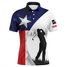 Load image into Gallery viewer, Mens golf polo shirts Texas flag patriotic personalized TX flag golf shirts, golf outfit men NQS6327