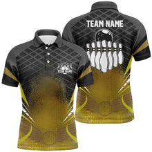 Load image into Gallery viewer, Mens polo bowling shirt Custom black gold bowling ball pins team league jersey, bowling gift NQS6329