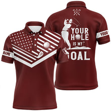 Load image into Gallery viewer, Mens golf polo shirt white American flag custom your hole is my goal funny golf team shirt | Red NQS7008