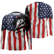 Load image into Gallery viewer, Largemouth bass fishing tattoos American flag patriotic fishing Custom Name 3D tournament fishing shirts UV protection UPF 30+ NQS2797