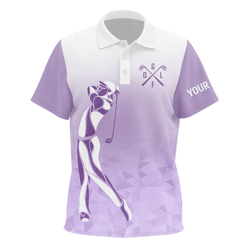 Personalized purple and white Kid golf polo shirts, custom golf gifts for Kid NQS7268