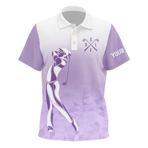 Personalized purple and white Kid golf polo shirts, custom golf gifts for Kid NQS7268