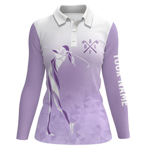 Personalized purple and white Womens golf polo shirts, custom golf gifts for ladies NQS7268