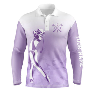 Personalized purple and white Mens golf polo shirts, custom golf gifts for mens NQS7268