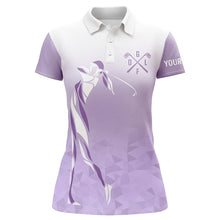 Load image into Gallery viewer, Personalized purple and white Womens golf polo shirts, custom golf gifts for ladies NQS7268