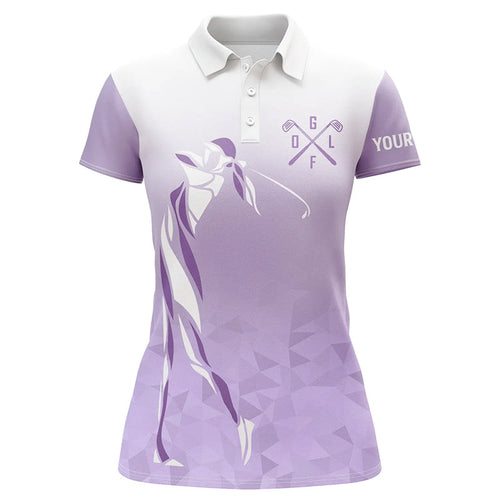 Personalized purple and white Womens golf polo shirts, custom golf gifts for ladies NQS7268