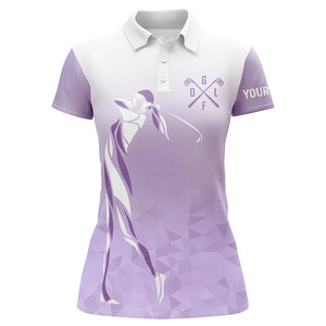 Personalized purple and white Womens golf polo shirts, custom golf gifts for ladies NQS7268