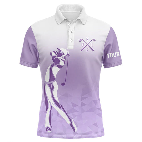 Personalized purple and white Mens golf polo shirts, custom golf gifts for mens NQS7268