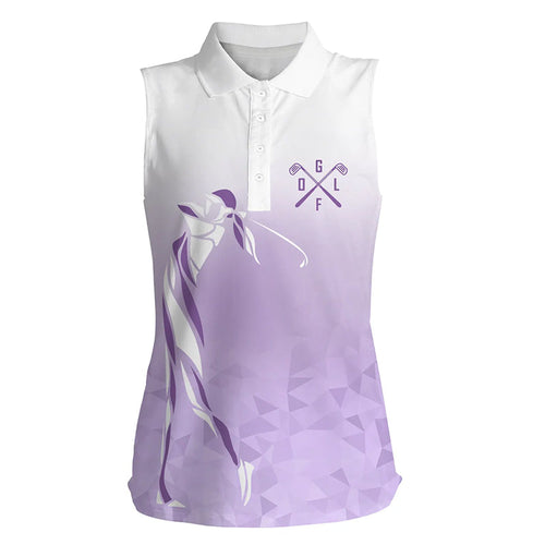 Purple and white Womens sleeveless golf polo shirts, golf gifts for ladies NQS7268