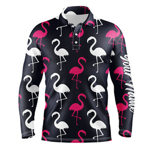 Mens golf polo shirt pink white flamingos pattern custom team flamingo golf shirts for men NQS5186