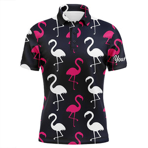 Mens golf polo shirt pink white flamingos pattern custom team flamingo golf shirts for men NQS5186