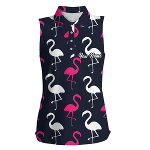 Womens Sleeveless polo shirt pink white flamingos pattern custom team flamingo golf shirts NQS5186