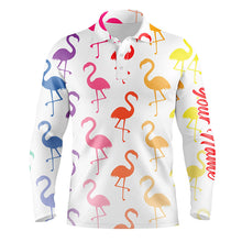 Load image into Gallery viewer, Mens golf polo shirt rainbow flamingos pattern custom team flamingo golf shirts, mens golf tops NQS5187