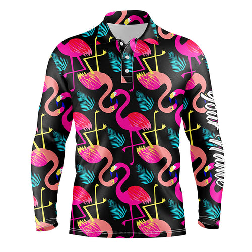 Mens golf polo shirt neon flamingos tropical pattern custom team flamingo golf shirts, golfing gifts NQS5188