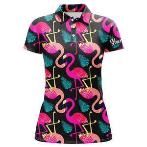 Womens golf polo shirt neon flamingos tropical pattern custom team flamingo golf shirts, golf gifts NQS5188