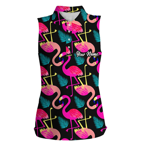 Women sleeveless polo shirt neon flamingos tropical pattern custom team flamingo golf shirts NQS5188