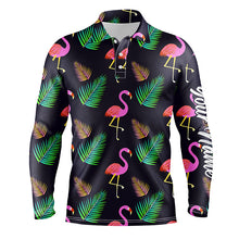 Load image into Gallery viewer, Mens golf polo shirt neon flamingos palm leaves pattern custom team flamingo golf shirts, golfing gift NQS5189