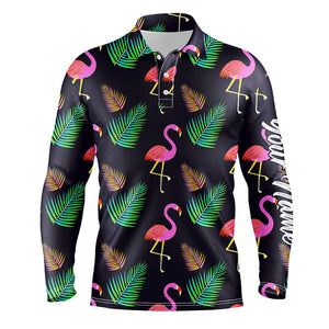 Mens golf polo shirt neon flamingos palm leaves pattern custom team flamingo golf shirts, golfing gift NQS5189