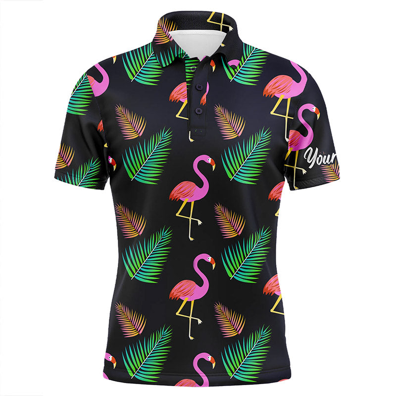 Mens golf polo shirt neon flamingos palm leaves pattern custom team flamingo golf shirts, golfing gift NQS5189