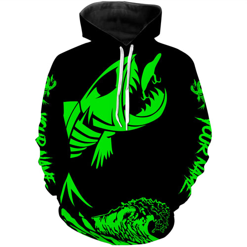 Fish skeleton reaper green black Custom name fishing jerseys  | Hoodie - NPQ808