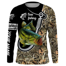 Load image into Gallery viewer, Largemouth Bass camo fish hook customize name long sleeves shirt personalized gift for Fishing lovers NQS703