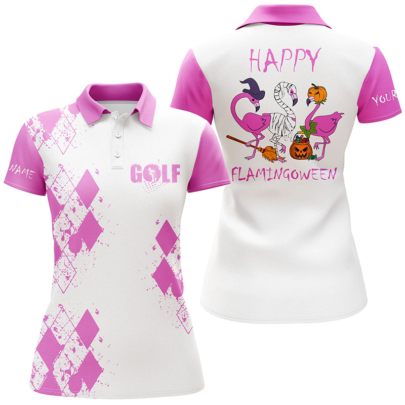 Pink Flamingo Womens golf polo shirt custom funny Halloween flamingoween golf shirt for ladies NQS6558