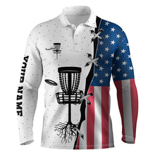 Load image into Gallery viewer, Mens disc golf polo shirt American flag custom name disc golf team shirt, disc golf gifts NQS4306