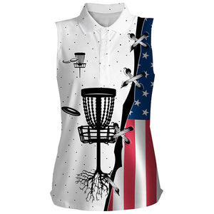 Womens sleeveless disc golf polo shirt American flag disc golf team shirt, disc golf gifts NQS4306